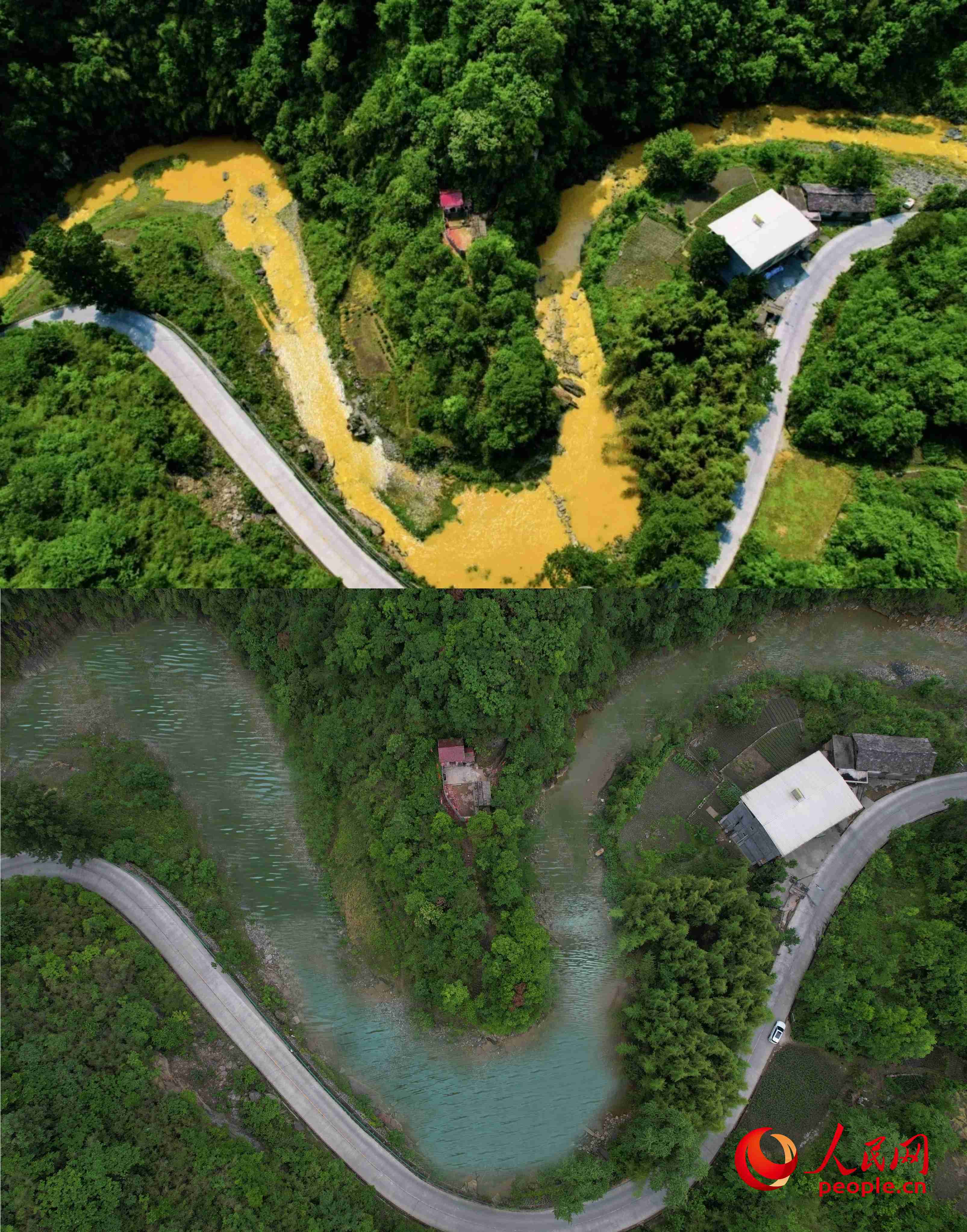 厚子河仇家灣河段治理前后。受訪者供圖